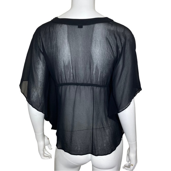 Vintage 2005 Banana Republic 100% Silk Black Embroidered Blouse Batwing Empire - Picture 3 of 7